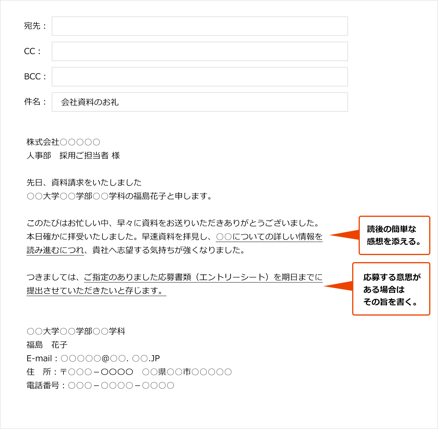 資料請求後、資料が届いた時のお礼メール